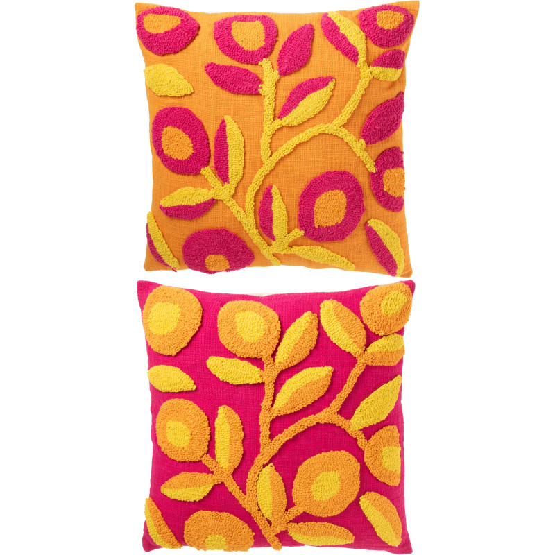 Lot de 2 coussins carrés broderie florale multicolore 50 x 50 cm coton déhoussable Soléria 