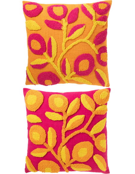 Lot de 2 coussins carrés broderie florale multicolore 50 x 50 cm coton déhoussable Soléria 