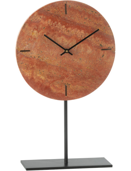 Horloge sur pied ronde marbre terracotta Ø44 cm structure métal noir Solévia 