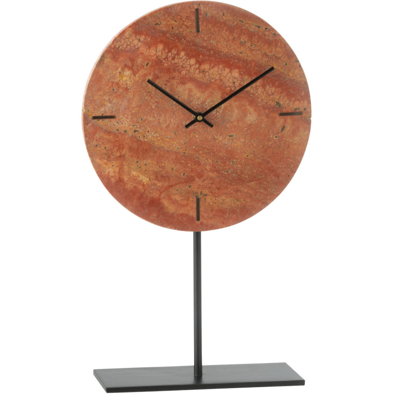 Horloge sur pied ronde marbre terracotta Ø44 cm structure métal noir Solévia 