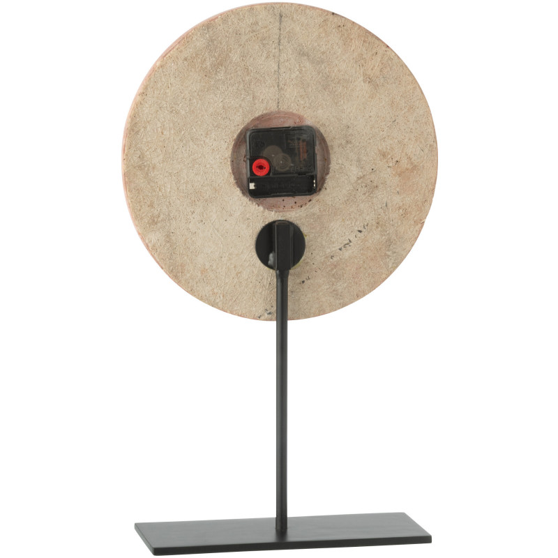 Horloge sur pied ronde marbre terracotta Ø44 cm structure métal noir Solévia 