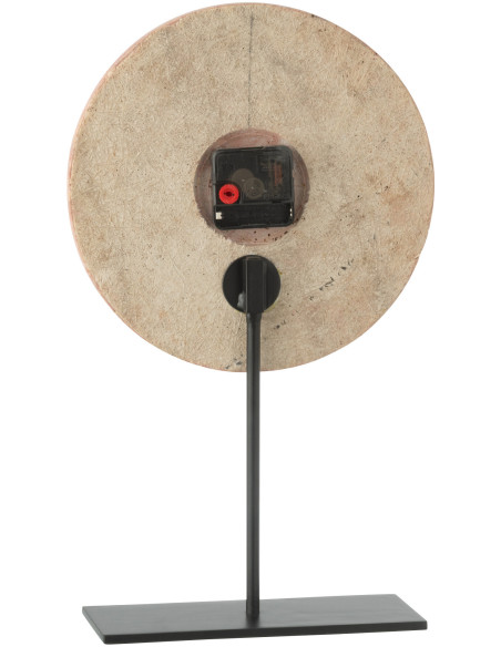 Horloge sur pied ronde marbre terracotta Ø44 cm structure métal noir Solévia 