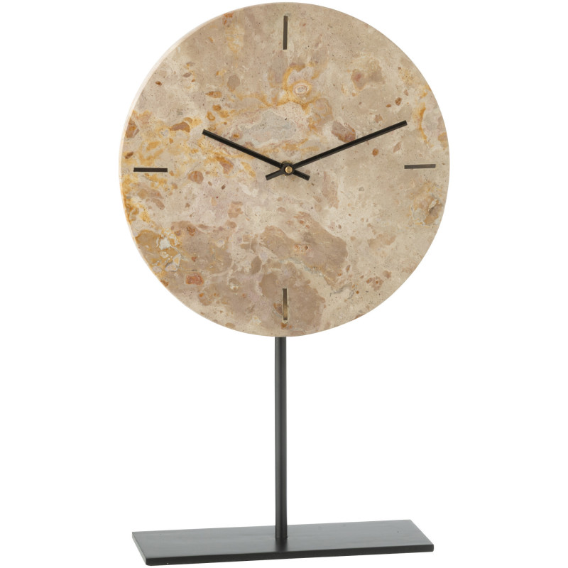 Horloge sur pied ronde marbre Ø44 cm structure métal noir Solévia 