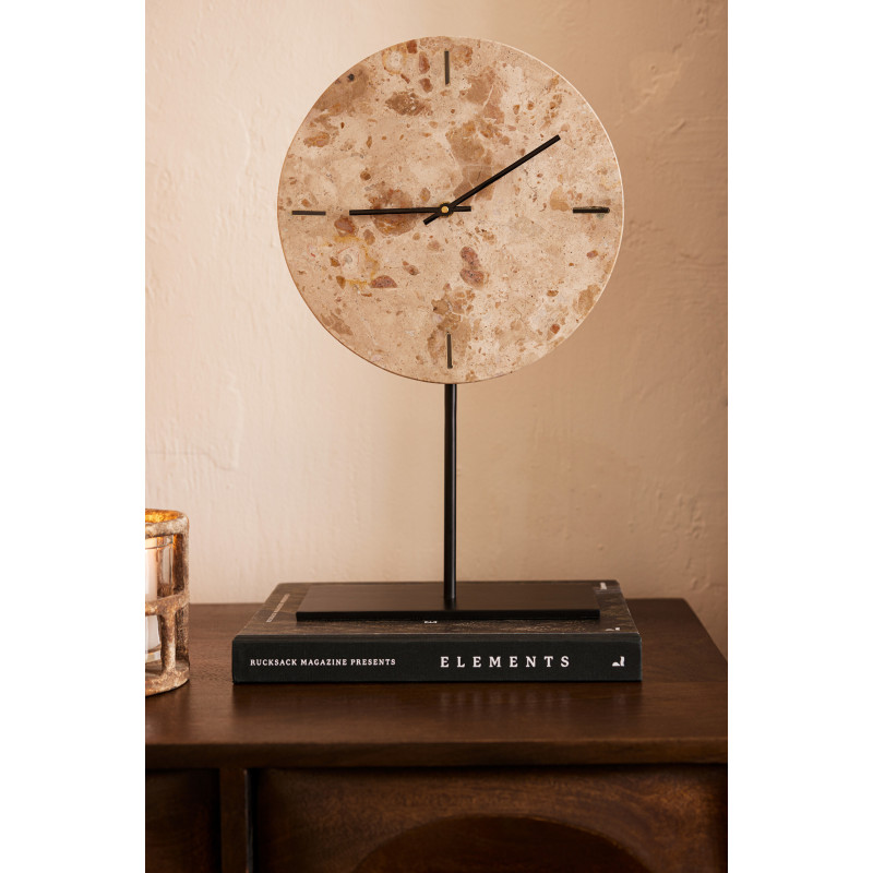 Horloge sur pied ronde marbre Ø44 cm structure métal noir Solévia 