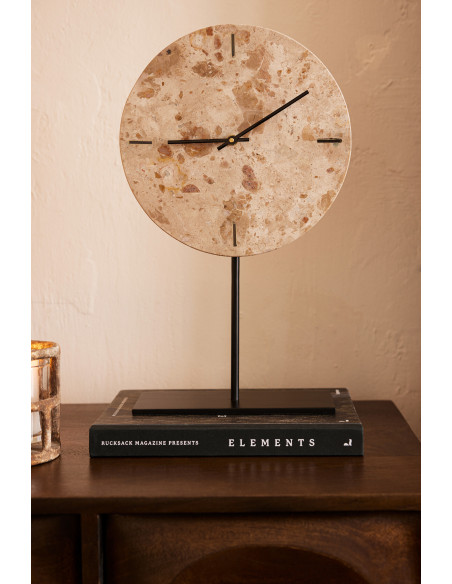Horloge sur pied ronde marbre Ø44 cm structure métal noir Solévia 