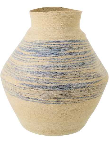 Panier décoratif grand format en fibres naturelles motifs bleu Ø56 x H70 cm Marévia 