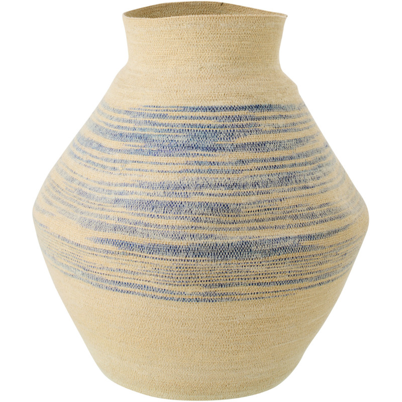 Panier décoratif grand format en fibres naturelles motifs bleu Ø56 x H70 cm Marévia 