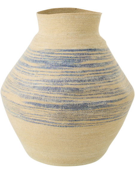 Panier décoratif grand format en fibres naturelles motifs bleu Ø56 x H70 cm Marévia 