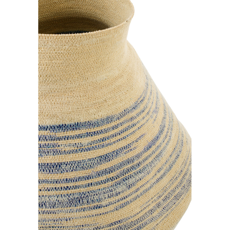 Panier décoratif grand format en fibres naturelles motifs bleu Ø56 x H70 cm Marévia 