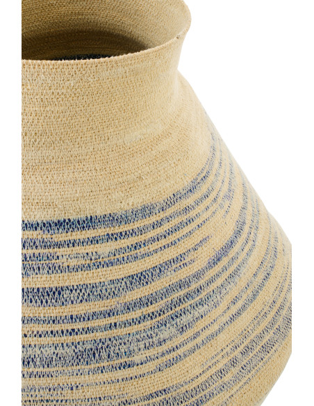 Panier décoratif grand format en fibres naturelles motifs bleu Ø56 x H70 cm Marévia 