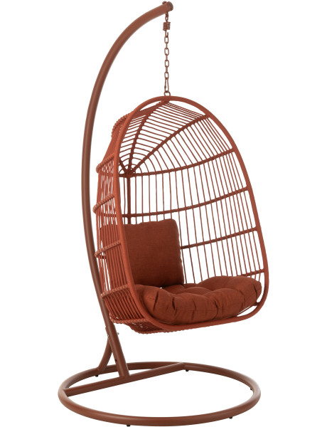 Fauteuil suspendu sur pied en acier et corde terracotta Ø100 cm coussin inclus Egga 