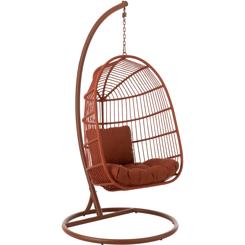 Fauteuil suspendu sur pied en acier et corde terracotta Ø100 cm coussin inclus Egga 