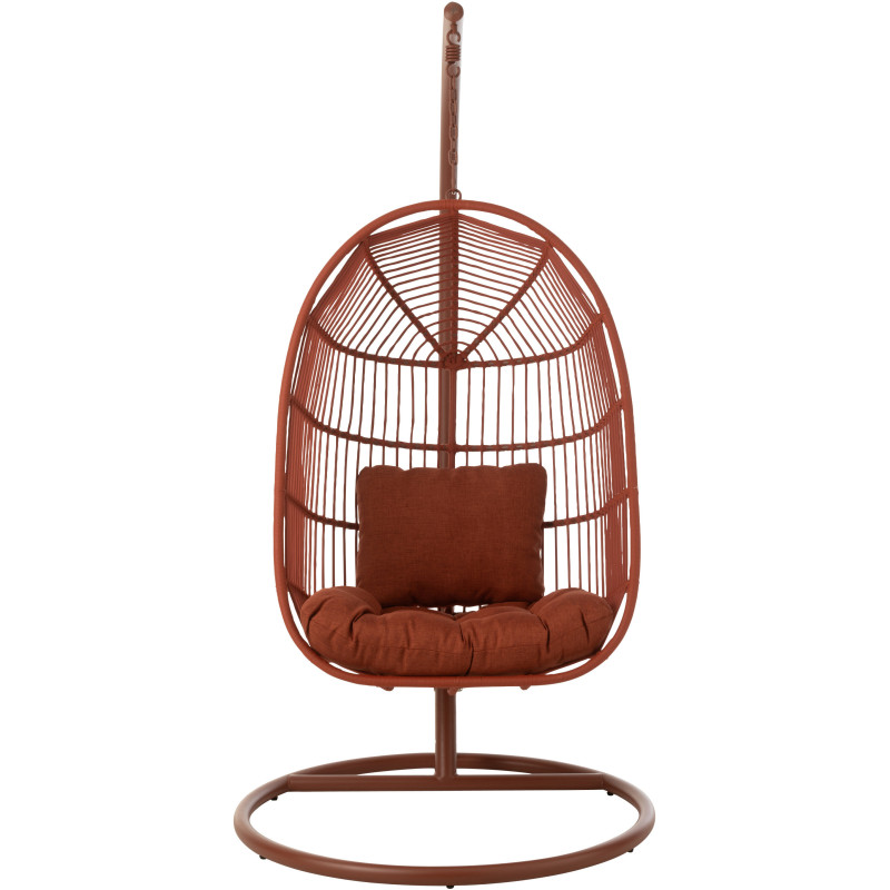 Fauteuil suspendu sur pied en acier et corde terracotta Ø100 cm coussin inclus Egga 