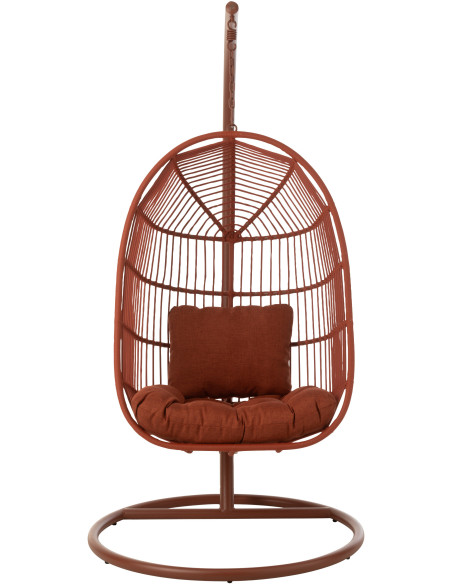 Fauteuil suspendu sur pied en acier et corde terracotta Ø100 cm coussin inclus Egga 