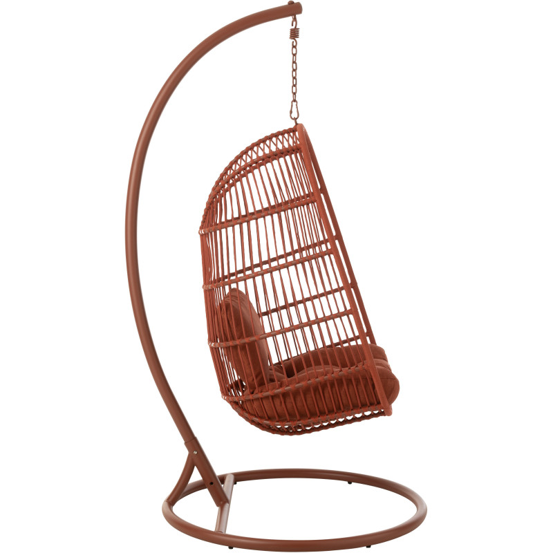 Fauteuil suspendu sur pied en acier et corde terracotta Ø100 cm coussin inclus Egga 