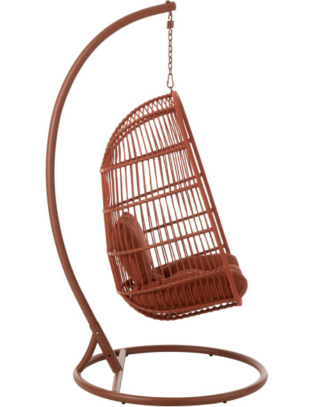Fauteuil suspendu sur pied en acier et corde terracotta Ø100 cm coussin inclus Egga 
