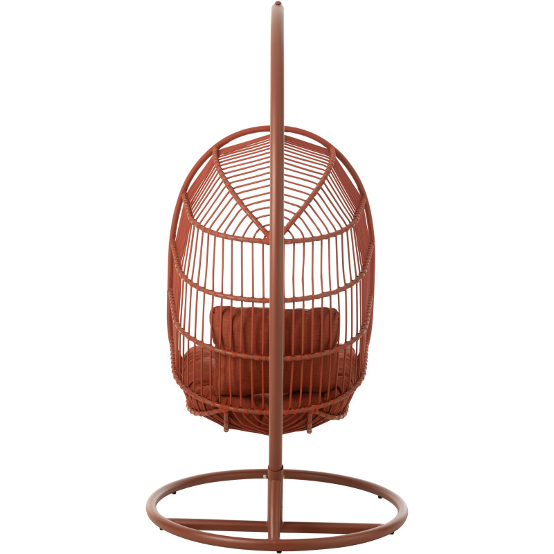 Fauteuil suspendu sur pied en acier et corde terracotta Ø100 cm coussin inclus Egga 