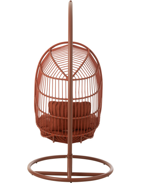 Fauteuil suspendu sur pied en acier et corde terracotta Ø100 cm coussin inclus Egga 