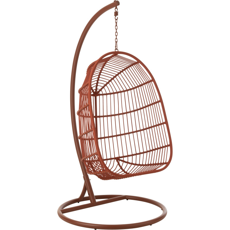 Fauteuil suspendu sur pied en acier et corde terracotta Ø100 cm coussin inclus Egga 