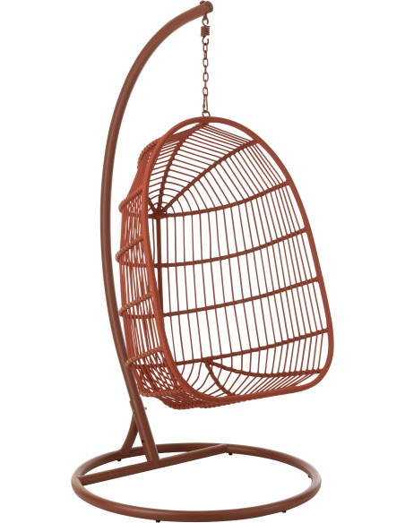 Fauteuil suspendu sur pied en acier et corde terracotta Ø100 cm coussin inclus Egga 