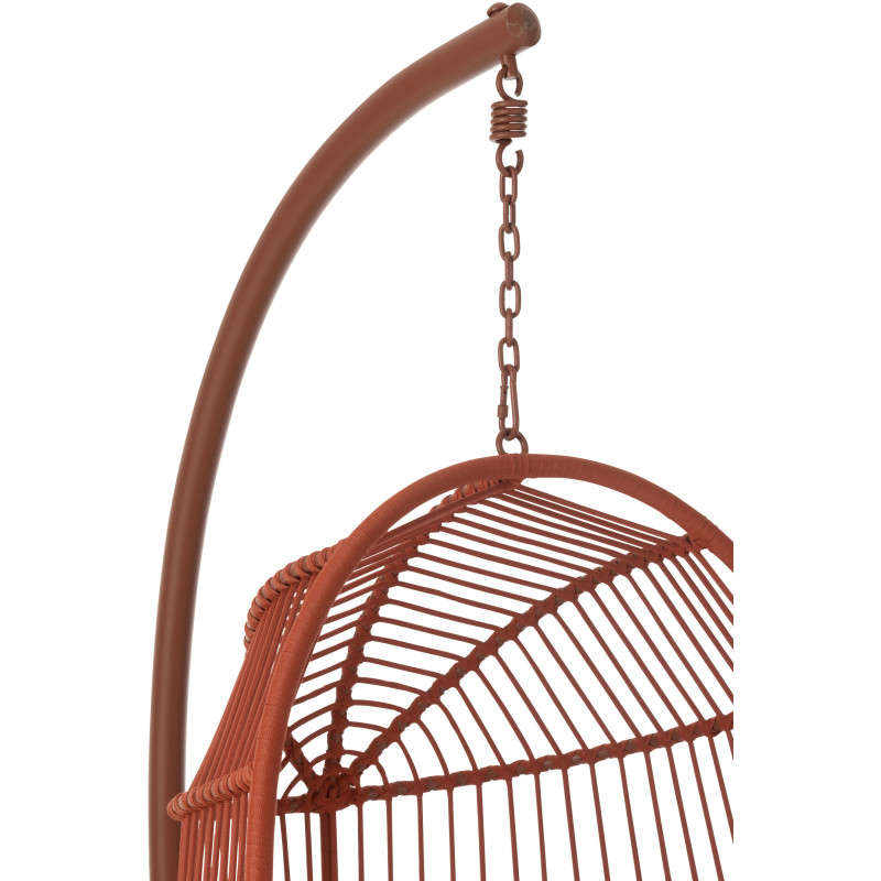 Fauteuil suspendu sur pied en acier et corde terracotta Ø100 cm coussin inclus Egga 
