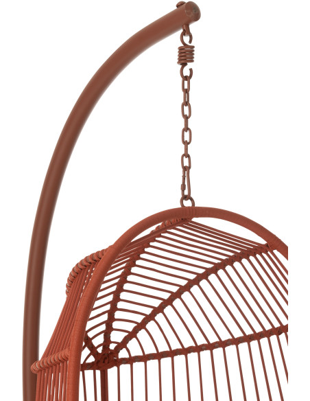 Fauteuil suspendu sur pied en acier et corde terracotta Ø100 cm coussin inclus Egga 
