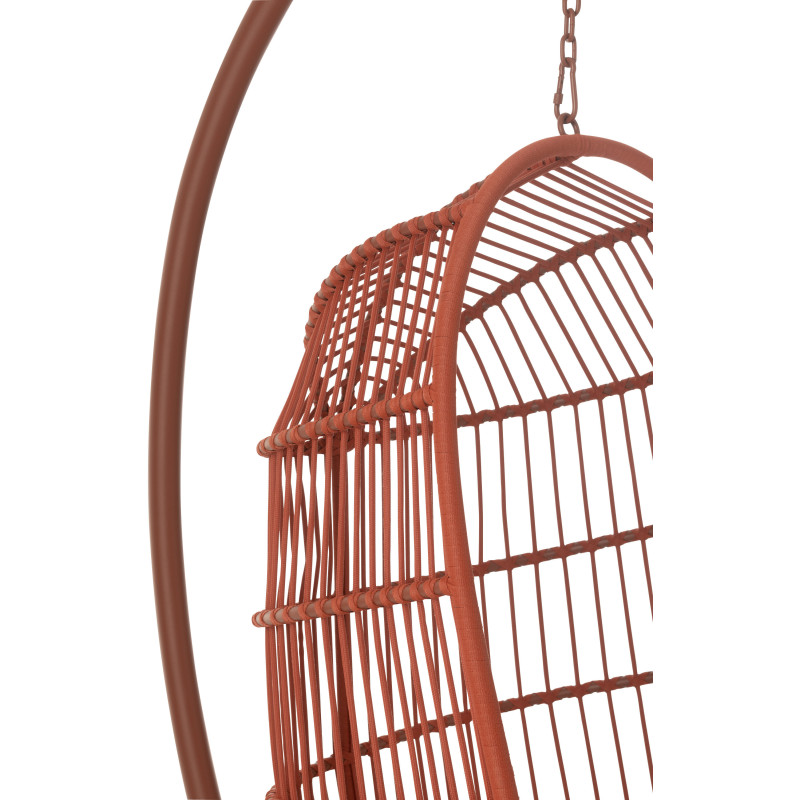 Fauteuil suspendu sur pied en acier et corde terracotta Ø100 cm coussin inclus Egga 