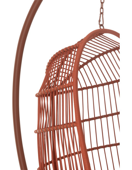 Fauteuil suspendu sur pied en acier et corde terracotta Ø100 cm coussin inclus Egga 