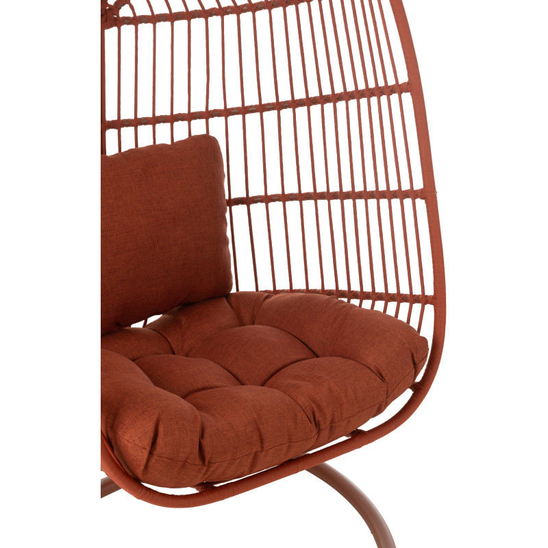 Fauteuil suspendu sur pied en acier et corde terracotta Ø100 cm coussin inclus Egga 
