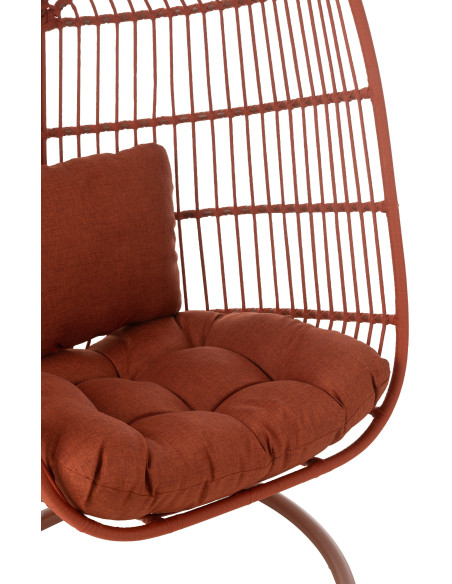 Fauteuil suspendu sur pied en acier et corde terracotta Ø100 cm coussin inclus Egga 