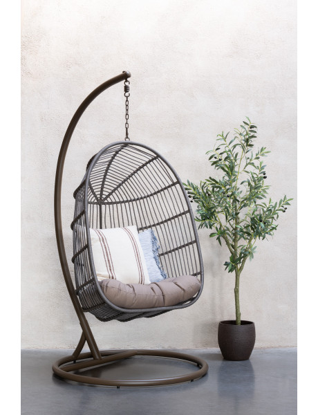 Fauteuil suspendu sur pied en acier et corde Ø100 cm coussin inclus Egga 