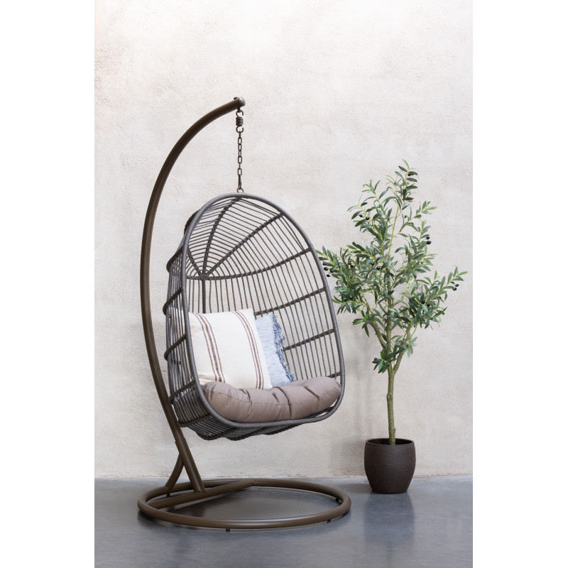 Fauteuil suspendu sur pied en acier et corde Ø100 cm coussin inclus Egga 