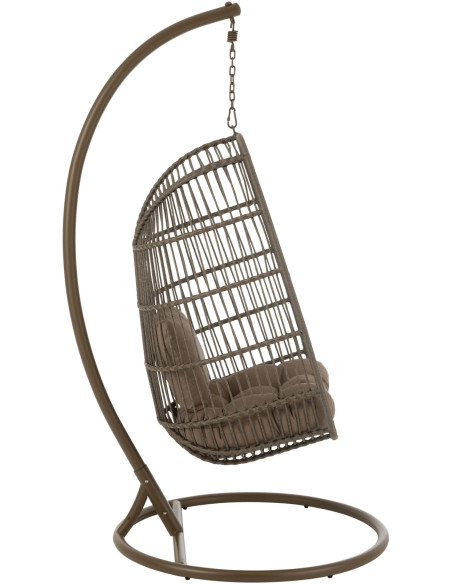 Fauteuil suspendu sur pied en acier et corde Ø100 cm coussin inclus Egga 