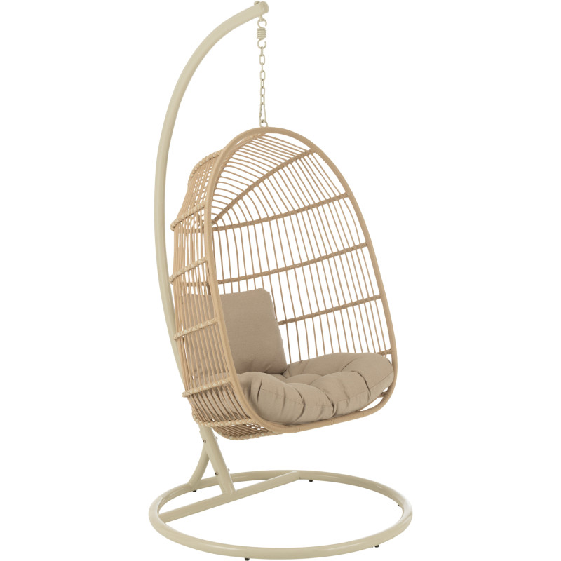 Fauteuil suspendu sur pied en acier et corde beige Ø100 cm coussin inclus Egga 
