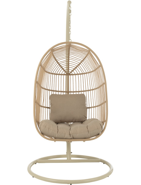 Fauteuil suspendu sur pied en acier et corde beige Ø100 cm coussin inclus Egga 