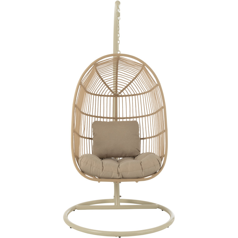 Fauteuil suspendu sur pied en acier et corde beige Ø100 cm coussin inclus Egga 