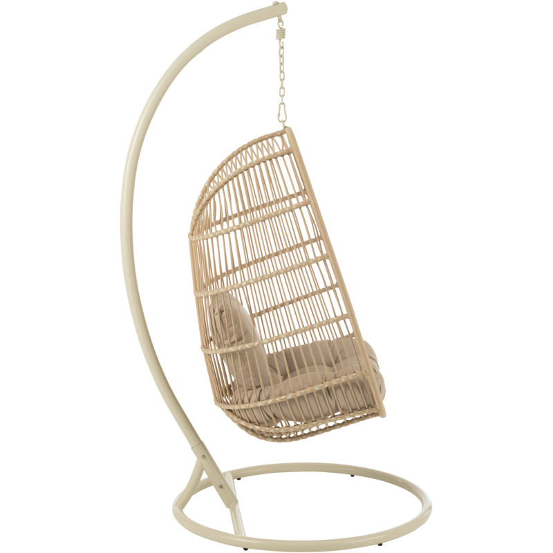 Fauteuil suspendu sur pied en acier et corde beige Ø100 cm coussin inclus Egga 