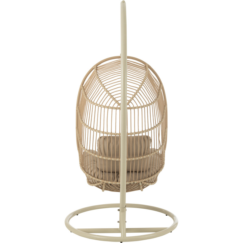Fauteuil suspendu sur pied en acier et corde beige Ø100 cm coussin inclus Egga 