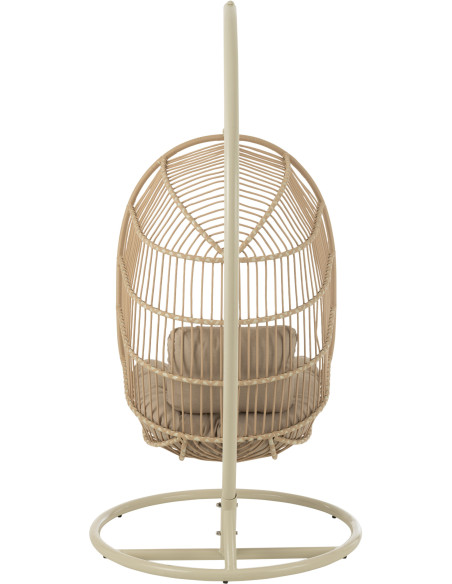 Fauteuil suspendu sur pied en acier et corde beige Ø100 cm coussin inclus Egga 
