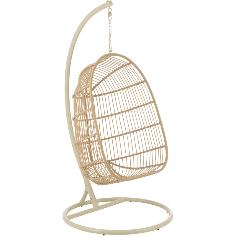 Fauteuil suspendu sur pied en acier et corde beige Ø100 cm coussin inclus Egga 