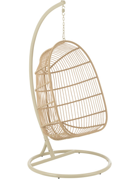 Fauteuil suspendu sur pied en acier et corde beige Ø100 cm coussin inclus Egga 
