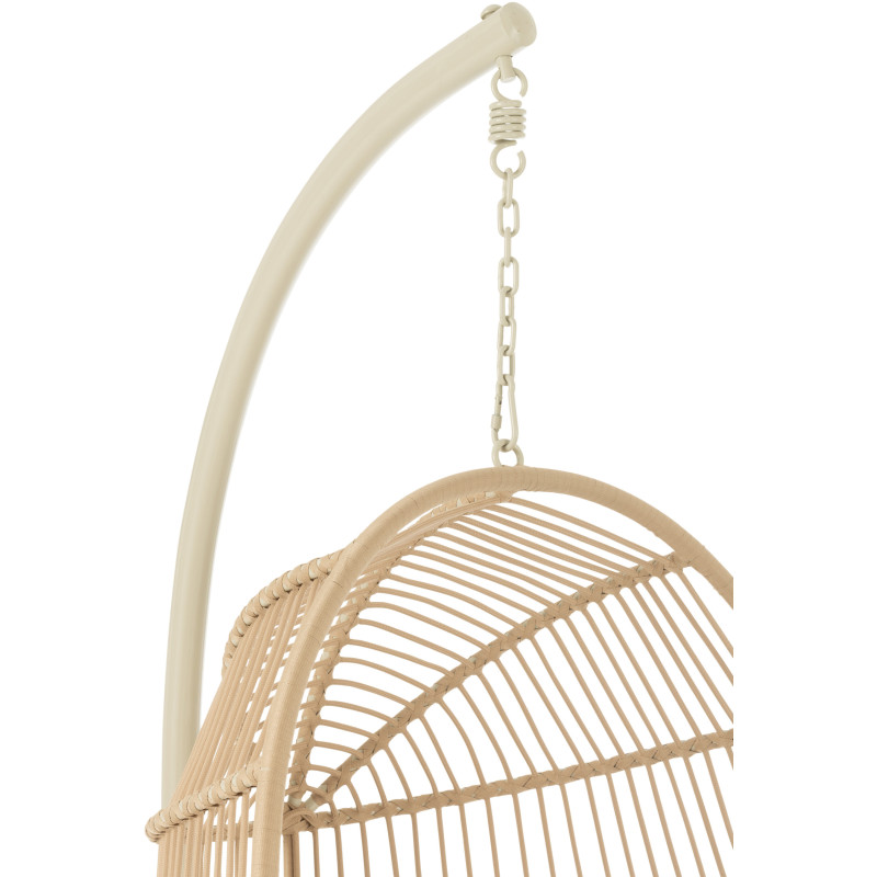 Fauteuil suspendu sur pied en acier et corde beige Ø100 cm coussin inclus Egga 
