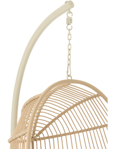 Fauteuil suspendu sur pied en acier et corde beige Ø100 cm coussin inclus Egga 