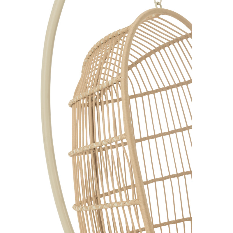 Fauteuil suspendu sur pied en acier et corde beige Ø100 cm coussin inclus Egga 