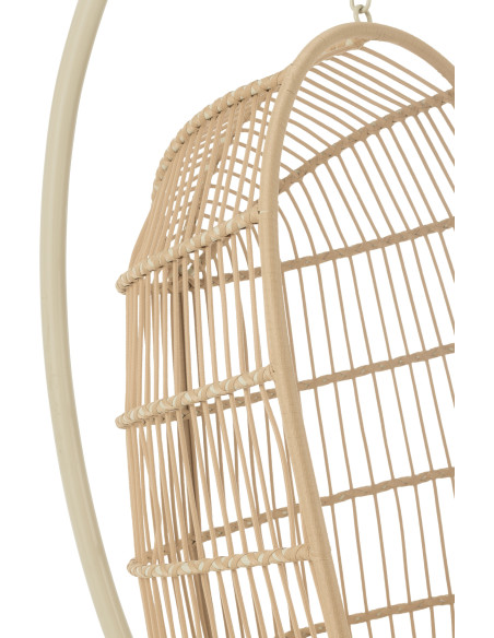 Fauteuil suspendu sur pied en acier et corde beige Ø100 cm coussin inclus Egga 