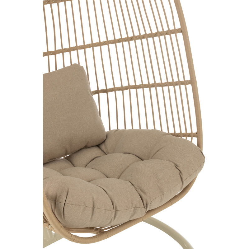 Fauteuil suspendu sur pied en acier et corde beige Ø100 cm coussin inclus Egga 