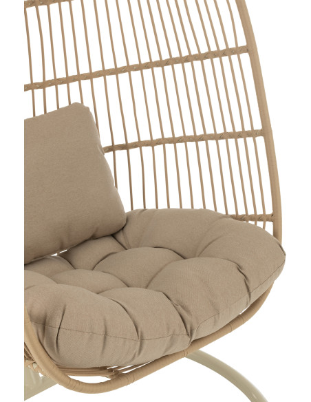 Fauteuil suspendu sur pied en acier et corde beige Ø100 cm coussin inclus Egga 