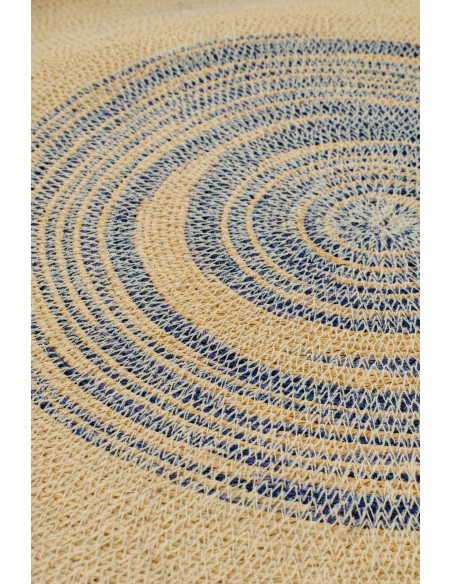 Décoration murale ronde en fibres naturelles motifs bleu Ø70 cm Marévia 