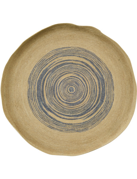 Décoration murale ronde grand format en fibres naturelles motifs bleu Ø100 cm Marévia 