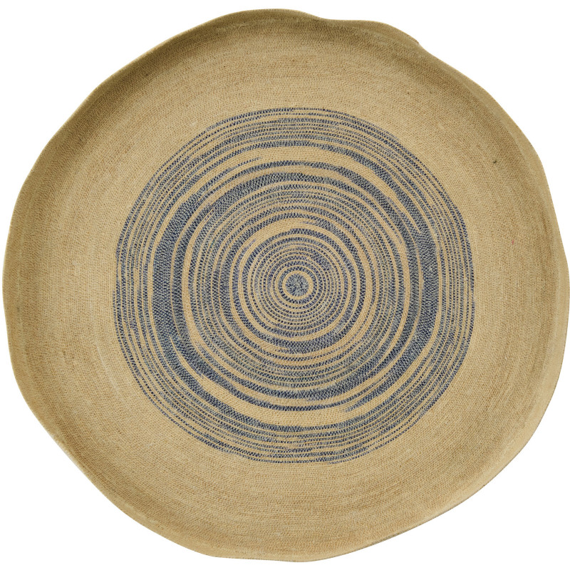 Décoration murale ronde grand format en fibres naturelles motifs bleu Ø100 cm Marévia 